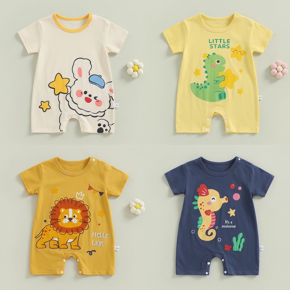 Baby Summer Linen Sleeveless Jumpsuit - Yaz Baskılı Yenidoğan Bebek Pamuk Keten