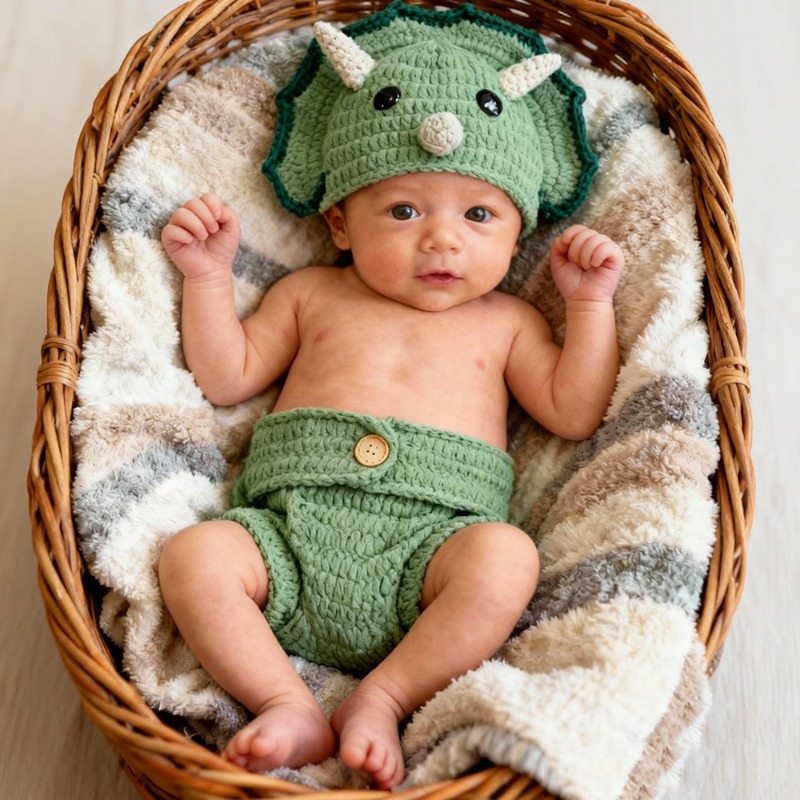 Infant Photography Props Outfit - 2 adet Tığ Işi Dinozor Yenidoğan