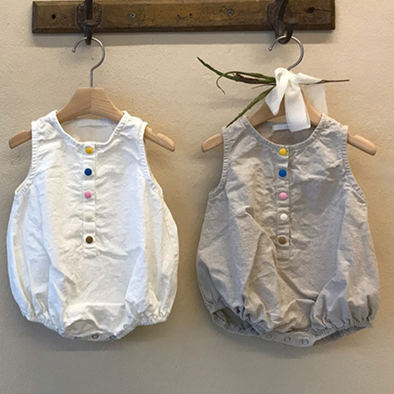 Baby Summer Linen Sleeveless Jumpsuit - Keten pamuk Boys Romper yaz kolsuz