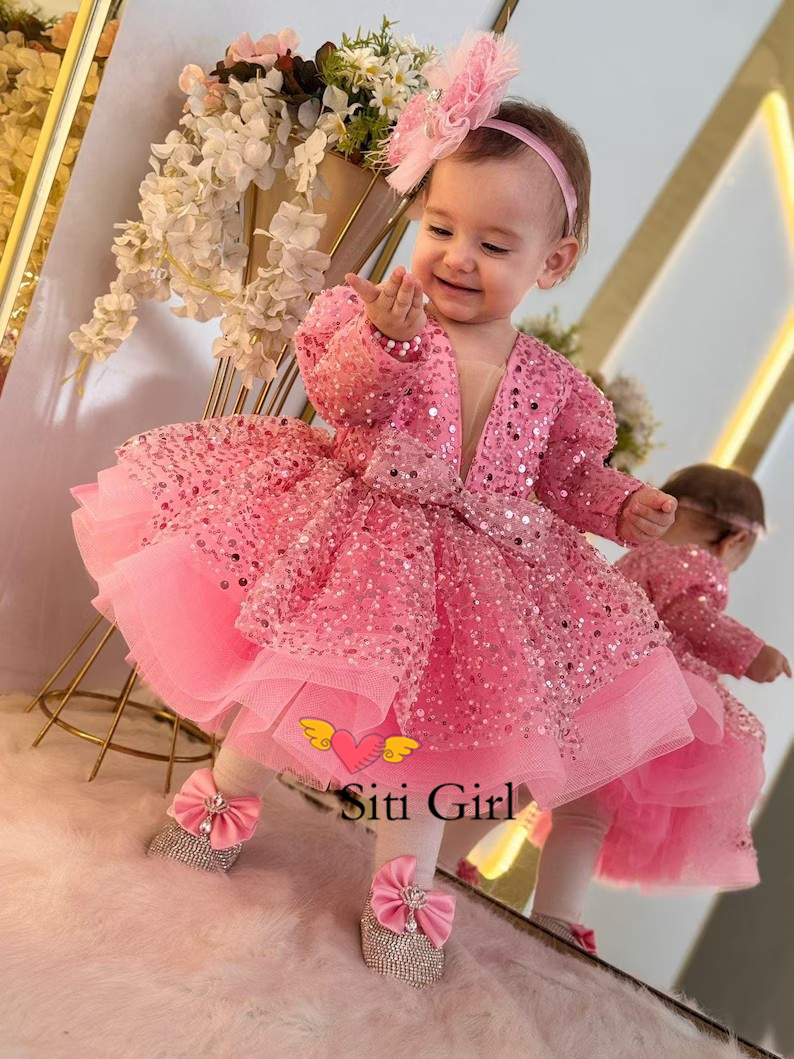 Toddler Girl Tulle Party Dress - Pembe Prenses Bebek Elbise Çiçek Kız