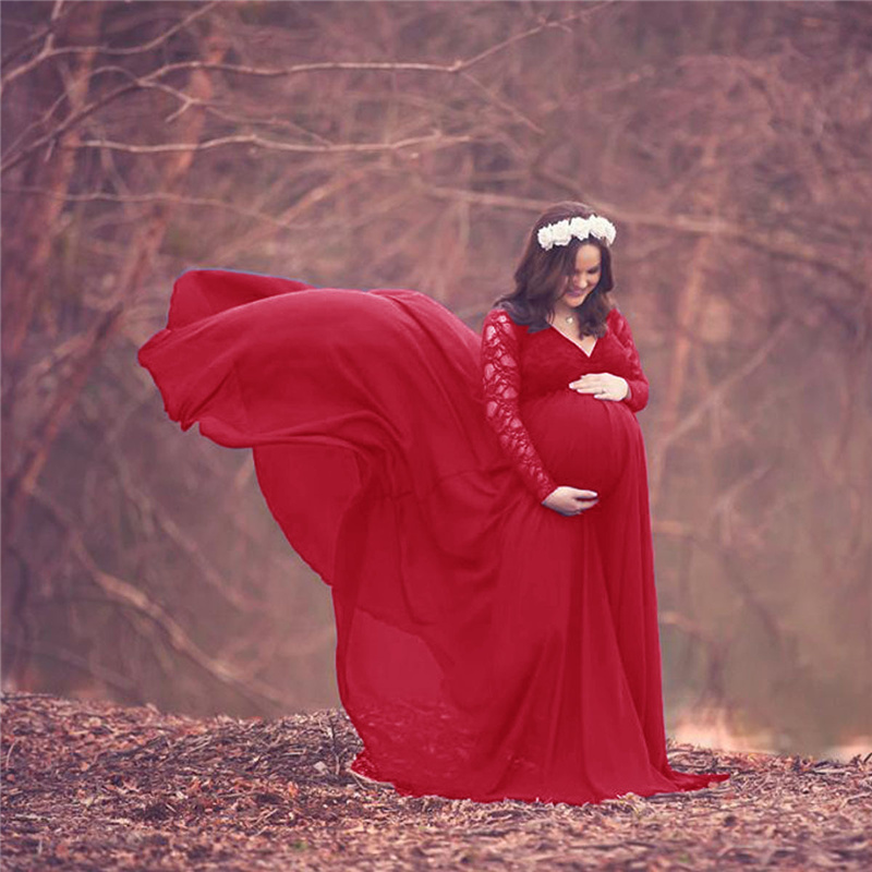 Maternity Wear - Yeni dantel şifon annelik fotoğraf elbise