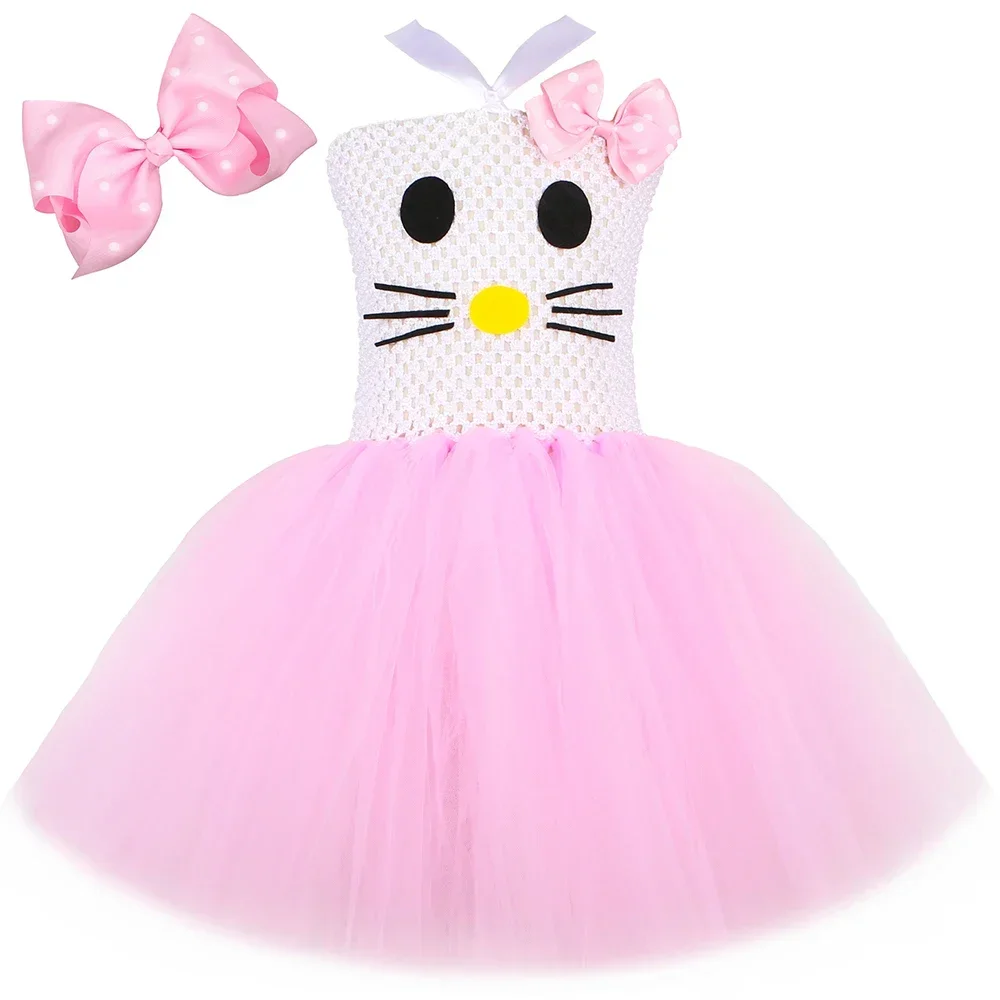 Toddler Girl Tulle Party Dress - Kitty Kostüm Kızlar için Pembe Tül