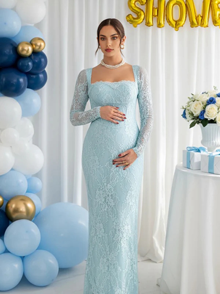 Maternity Wear - Dantel Hamilelik Fotoğraf Çekimi Elbisesi Uzun