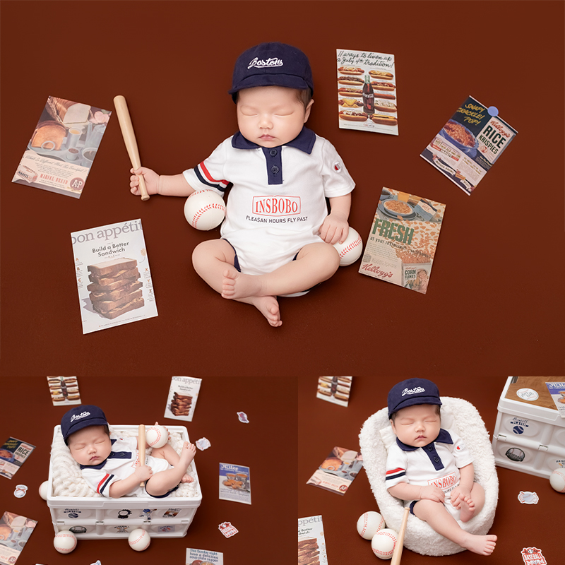 Infant Photography Props Outfit - Spor Beyzbol Temalı Yenidoğan Bebek Fotoğraf