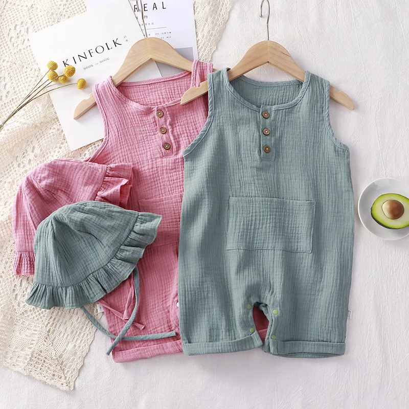 2 adet/takım Bebek Yaz Giyim K - Baby Summer Linen Sleeveless Jumpsuit incelemesi ve fiyatı