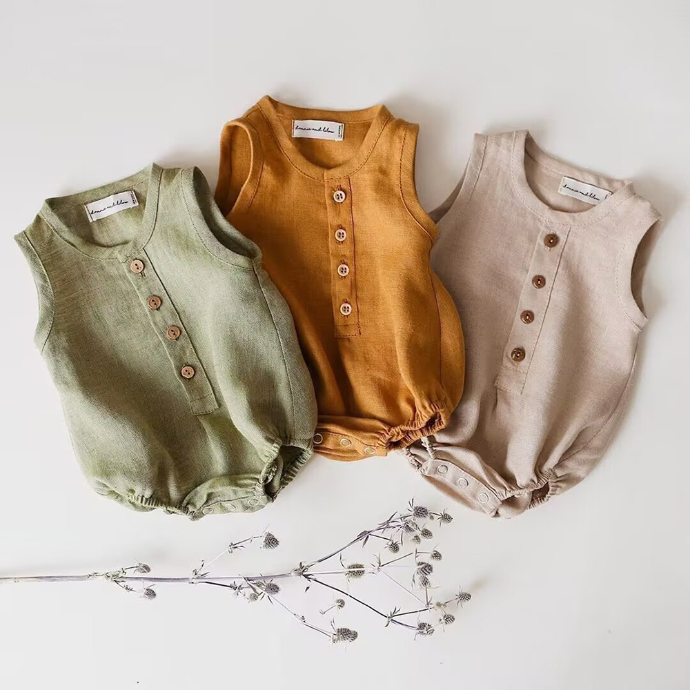 Yenidoğan Bebek Erkek Keten Pa - Baby Summer Linen Sleeveless Jumpsuit incelemesi ve fiyatı