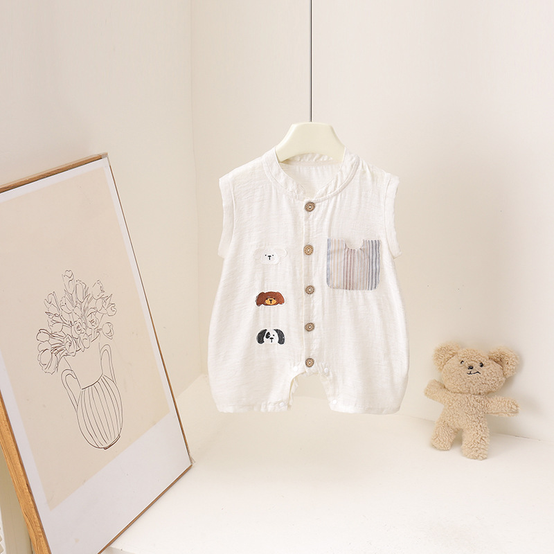 Bebek Erkek Yaz Romper Karikat - Baby Summer Linen Sleeveless Jumpsuit incelemesi ve fiyatı