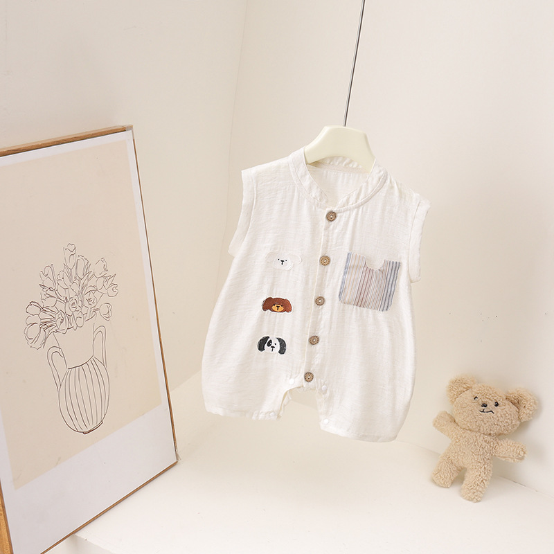 Bebek Erkek Yaz Romper Karikat - Baby Summer Linen Sleeveless Jumpsuit incelemesi ve fiyatı